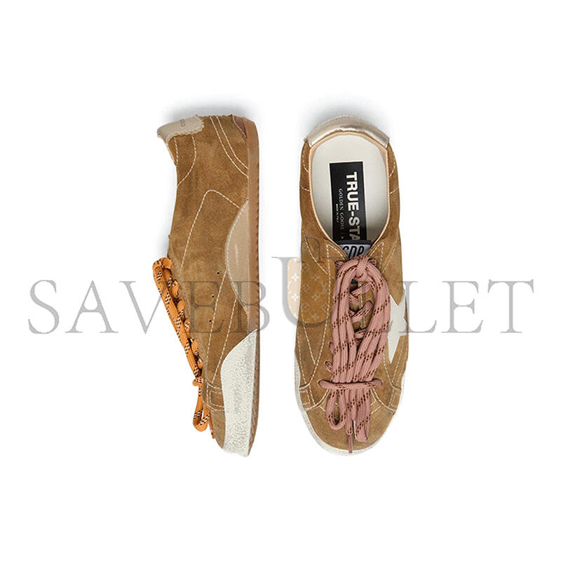 GOLDEN GOOSE WOMEN'S TRUE-STAR IN TOBACCO-COLORED SUEDE WITH WHITE STAR AND PLATINUM HEEL TAB GWF00922 GOLDEN GOOSE WOMEN'S TRUE-STAR IN TOBACCO-COLORED SUEDE WITH WHITE STAR AND PLATINUM HEEL TAB GWF00922